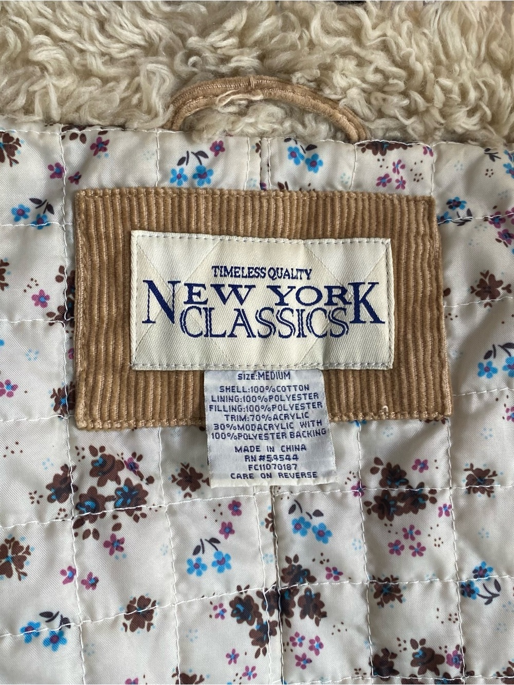 Vintage New York Classics Tan Corduroy Jacket with Cream Sherpa Lining EUC - Picture 11 of 15